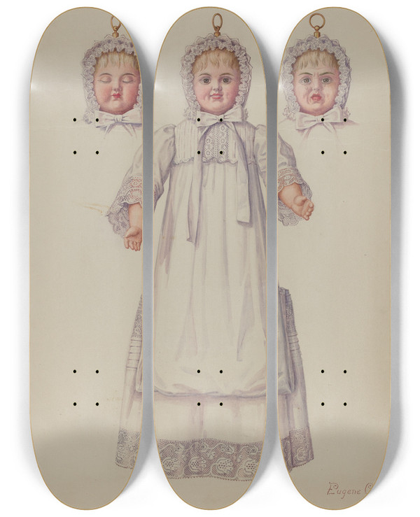 Triptych art skateboard deck of Eugene Croe Doll Grace by Eugene Croe (20-)