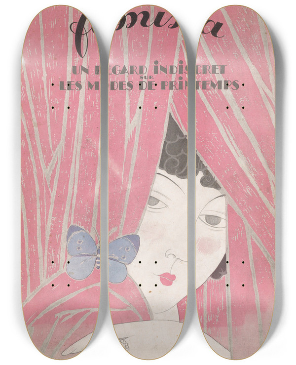 Triptych art skateboard deck of Martin The Fashion Magazine As Temptress by Martin
