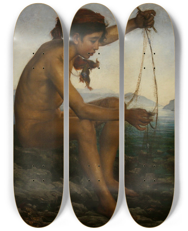Triptych art skateboard deck of Edmond Jean De Pury Fisherman In Capri by Edmond Jean de Pury (1845-1911)