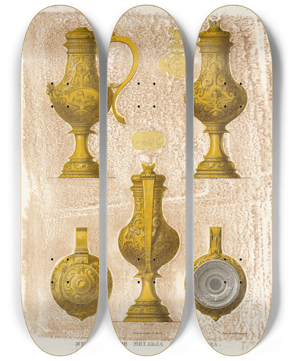 Triptych art skateboard deck of Fedor Grigoryevich Solntsev Kruzhka Tsaria Mikhaila Feodorovicha by Fedor Grigoryevich Solntsev (1801-1892)