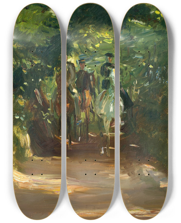 Triptych art skateboard deck of Max Slevogt Reitergruppe Im Wald by Max Slevogt (1868-1932)