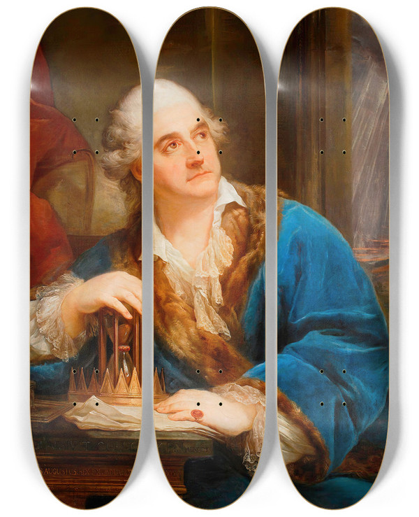 Triptych art skateboard deck of Marcello Bacciarelli Portrait Of Stanisaw August With Hourglass by Marcello Bacciarelli (1731-1818)