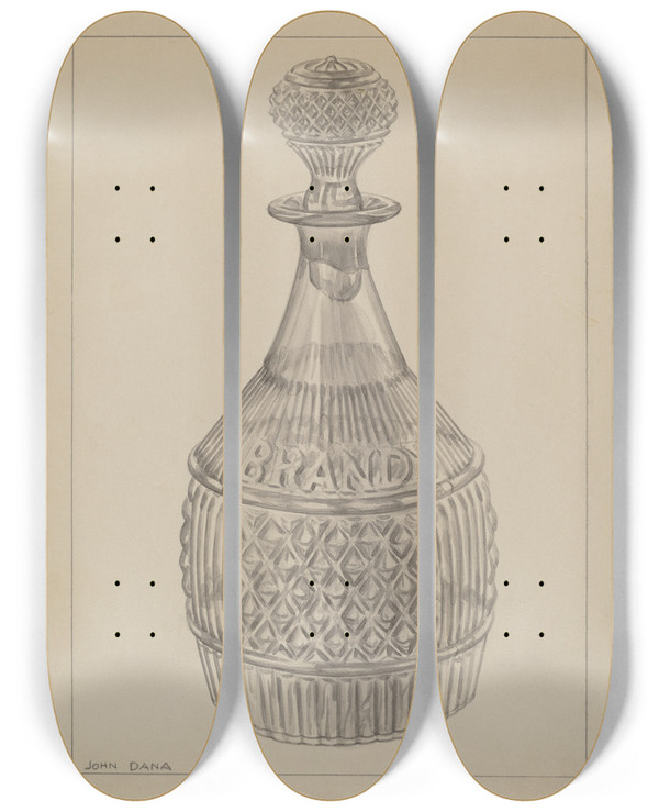 Triptych art skateboard deck of John Dana Decanter_1 by John Dana (1935)
