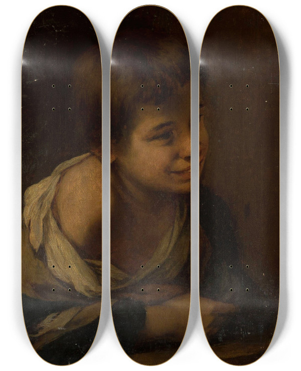 Triptych art skateboard deck of Pantaleon Szyndler Head Of A Boy by Pantaleon Szyndler (1846-1905)
