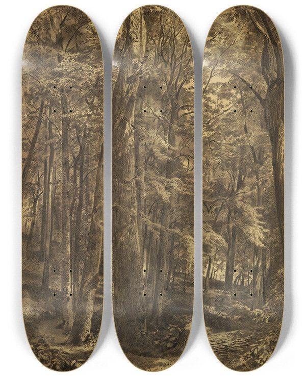 Triptych art skateboard deck of William Trost Richards In The Woods by William Trost Richards (1833-1905)