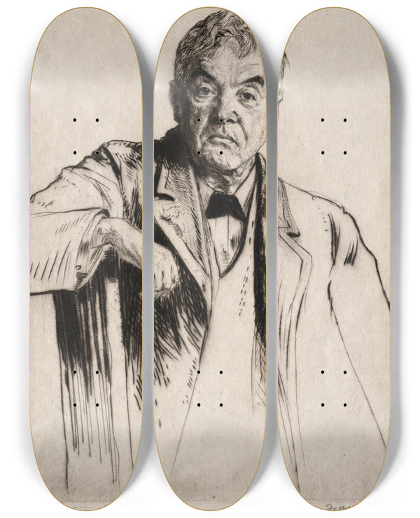 Triptych art skateboard deck of Francis Dodd Lord Fisher by Francis Dodd (1874-1949)