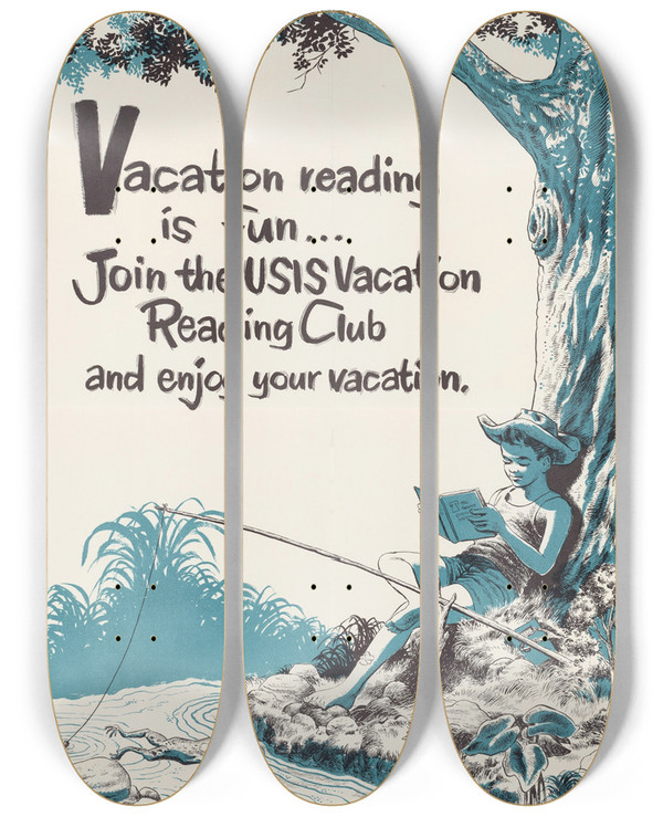 Triptych art skateboard deck of Us Information Agency Join The Usis Reading Club by U S Information Agency (1953-1999)