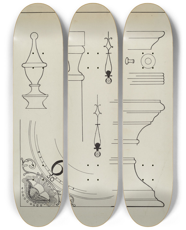 Triptych art skateboard deck of Ernest A Towers Jr Grandfather Clock_4 by Ernest A Towers Jr (20-)