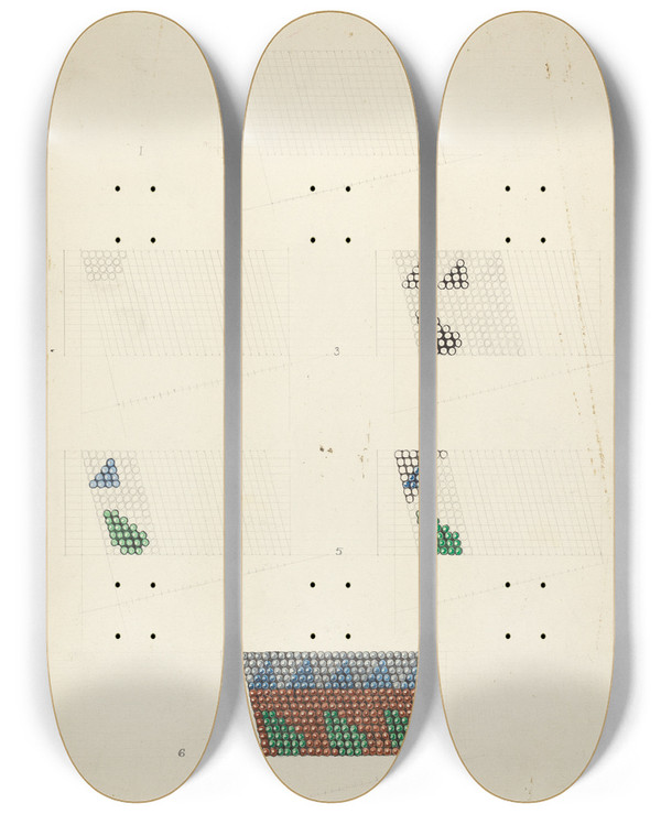 Triptych art skateboard deck of Roy Caswell Technique Demonstration by Roy Caswell