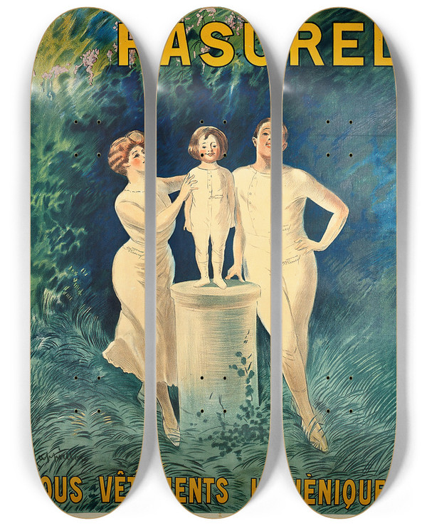 Triptych art skateboard deck of Leonetto Cappiello Docteur Rasurel by Leonetto Cappiello (1875-1942)