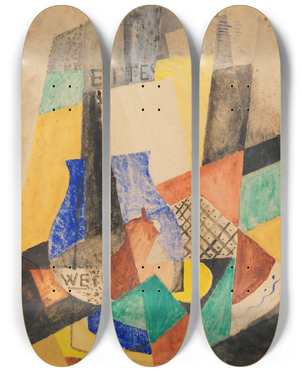 Triptych art skateboard deck of Gottfried Graf Kubistisches Stillleben by Gottfried Graf (1881-1938)