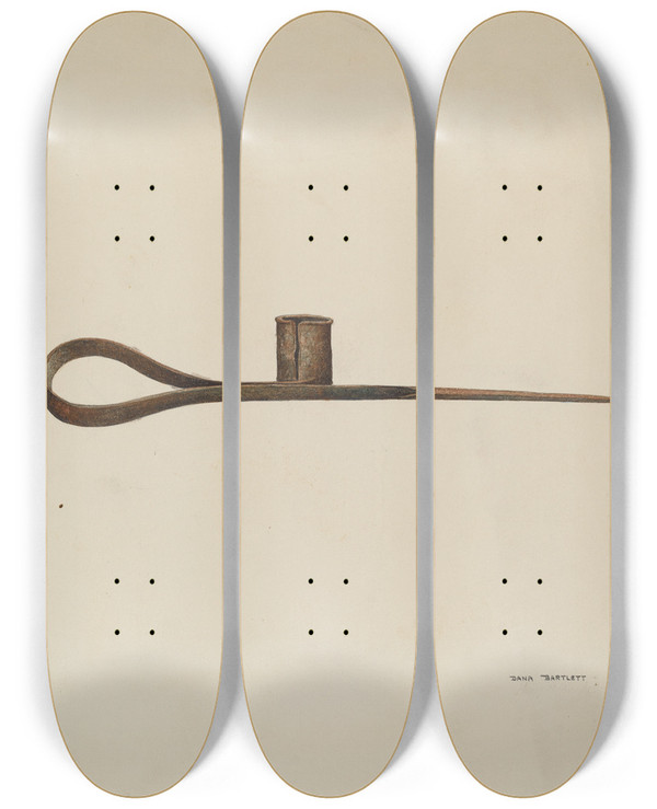 Triptych art skateboard deck of Dana Bartlett Candle Holder by Dana Bartlett