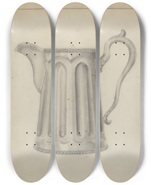 Triptych art skateboard deck of Samuel O Klein Pewter Creamer by Samuel O Klein