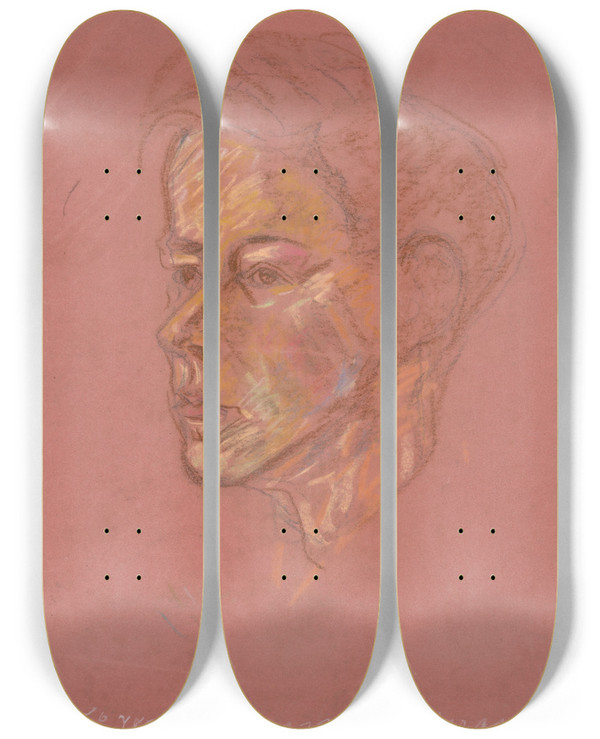 Triptych art skateboard deck of Arnold Peter Weiszkubnan Boys Head by Arnold Peter Weisz-Kubnan (1898-1944)