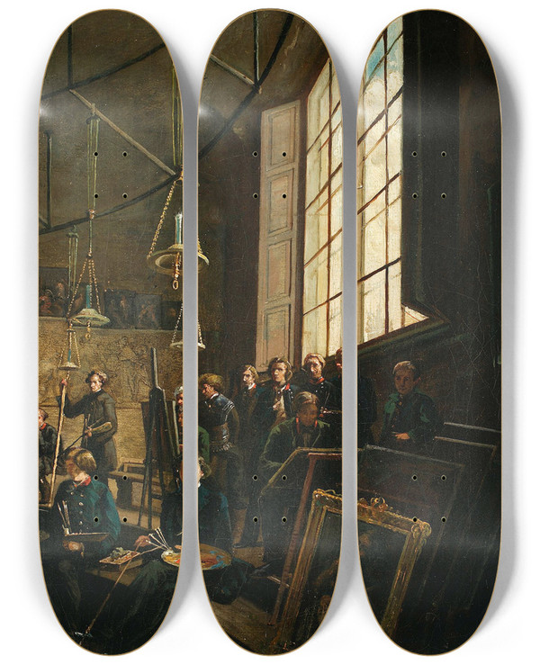 Triptych art skateboard deck of Marcin Zaleski Interior Of The School Of Fine Arts In Warsaw by Marcin Zaleski (1796-1877)