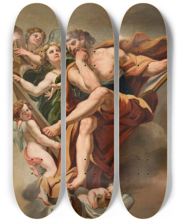 Triptych art skateboard deck of Rafa Hadziewicz Saint Matthew And Angels by Rafal Hadziewicz (1803-1886)