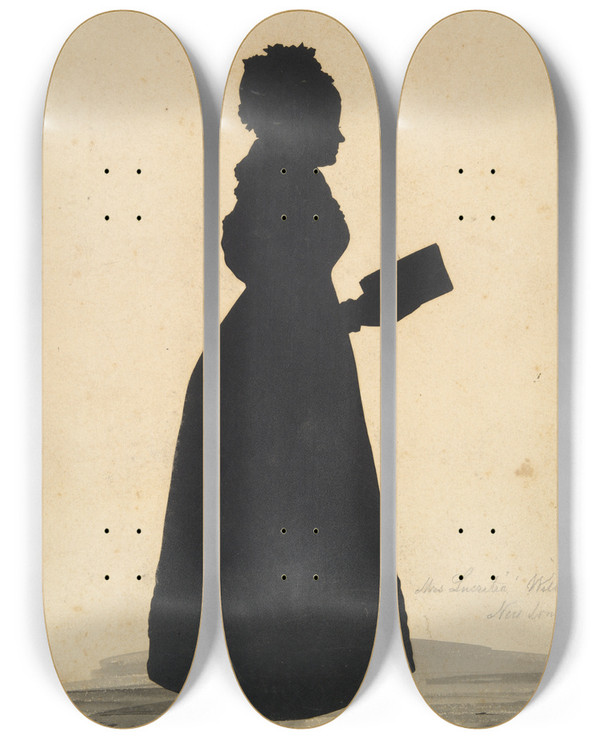 Triptych art skateboard deck of Auguste Edouart Silhouette Of Mrs Thomas Wheeler Williams Lucretia Woodbridge Perkins 17961829 by Auguste Edouart (1789-1861)