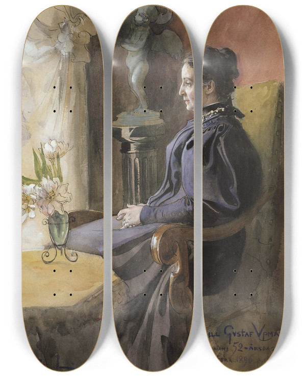 Triptych art skateboard deck of Carl Larsson Eva Upmark 18521944 Born Kindstrand by Carl Larsson (1853-1919)