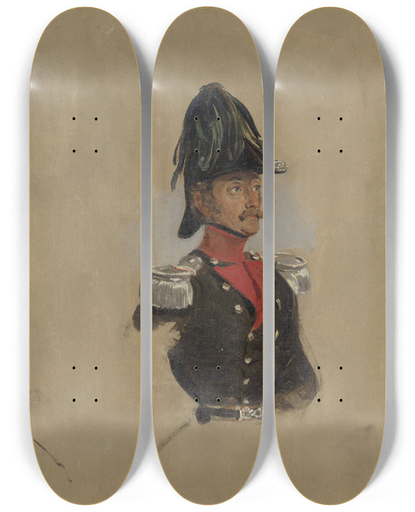 Triptych art skateboard deck of Nicolaas Pieneman Portretstudie Van Kapitein Jjp Van Munnick by Nicolaas Pieneman (1809-1860)
