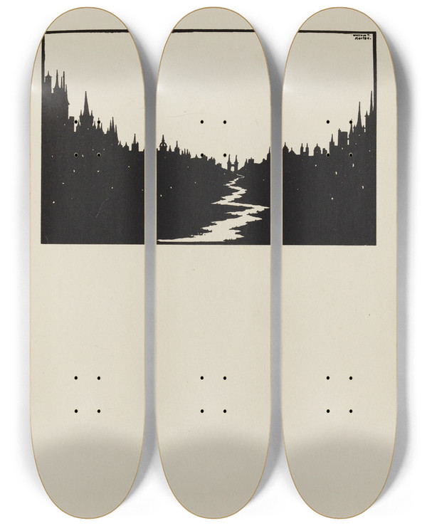 Triptych art skateboard deck of William Thomas Horton A Book Of Images Pl09 by William Thomas Horton (1864-1919)