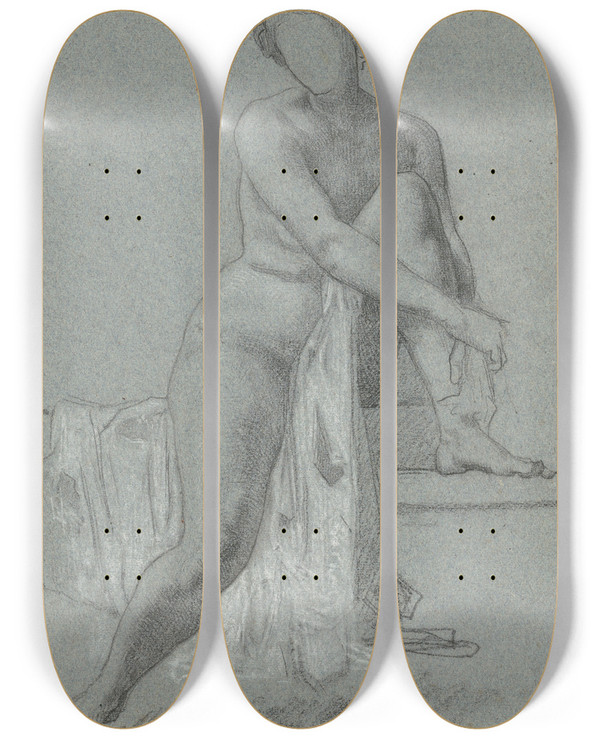 Triptych art skateboard deck of William P Babcock Seated Nude by William P Babcock (1826-1899)