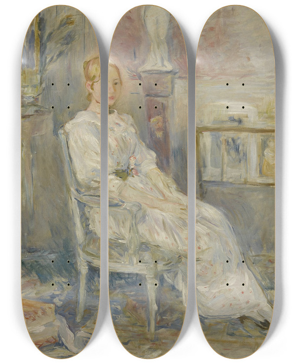 Triptych art skateboard deck of Berthe Morisot Alice Gamby Dans Le Salon by Berthe Morisot (1841-1895)