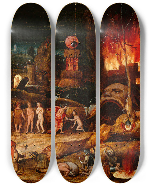 Triptych art skateboard deck of Herri Met De Bles Christ In Limbo by Herri met de Bles (1510-1572)