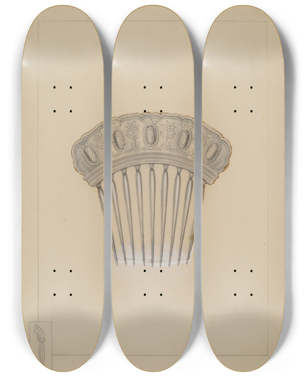 Triptych art skateboard deck of Erwin Schwabe Comb by Erwin Schwabe