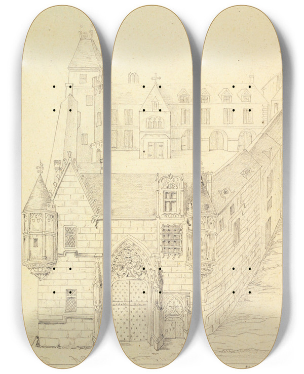 Triptych art skateboard deck of Aglas Bouvenne Htel De Sens by Aglaus Bouvenne (1829-1903)