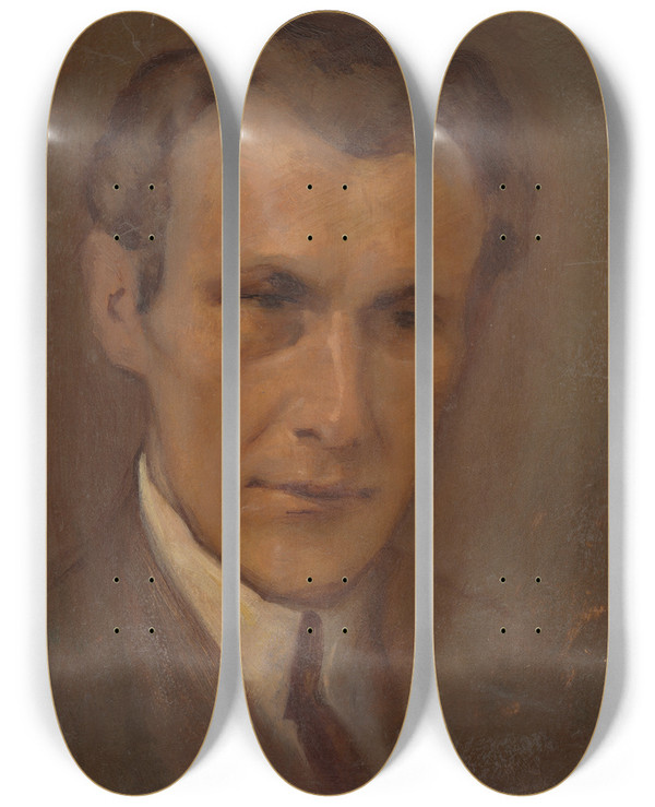 Triptych art skateboard deck of Milan Thomka Mitrovsk Portrait Of A Young Man by Milan Thomka Mitrovsky (1875-1943)