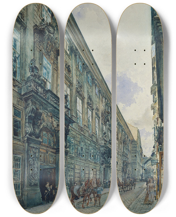 Triptych art skateboard deck of Rudolf Von Alt Das Winterpalais Des Prinzen Eugen Von Savoyen In Der Himmelpfortgasse In Wien by Rudolf Von Alt (1812-1905)