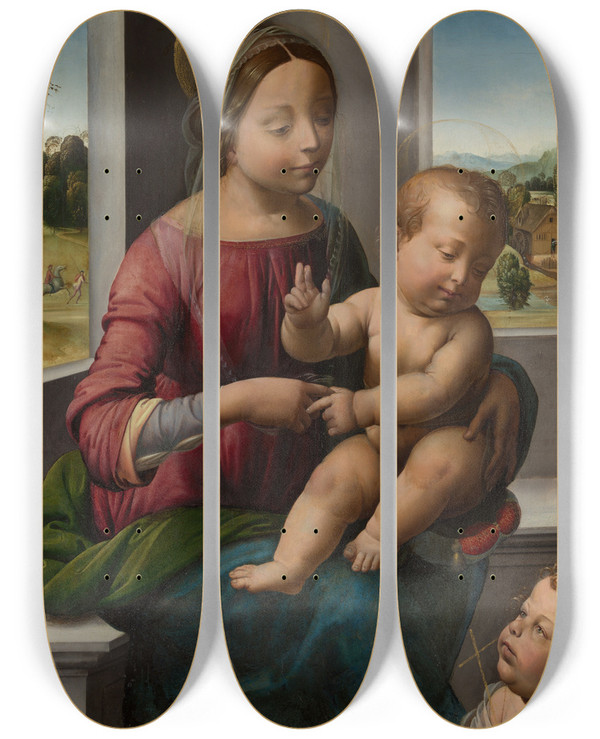Triptych art skateboard deck of Fra Bartolomeo Madonna And Child With The Young Saint John The Baptist by Fra Bartolomeo (1472-1517)