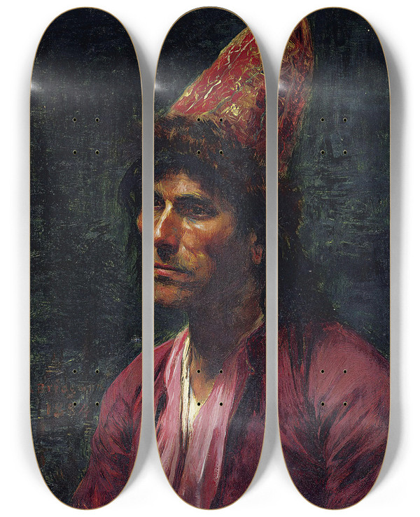 Triptych art skateboard deck of Frederick Arthur Bridgman Portrait Of A Man by Frederick Arthur Bridgman (1847-1928)