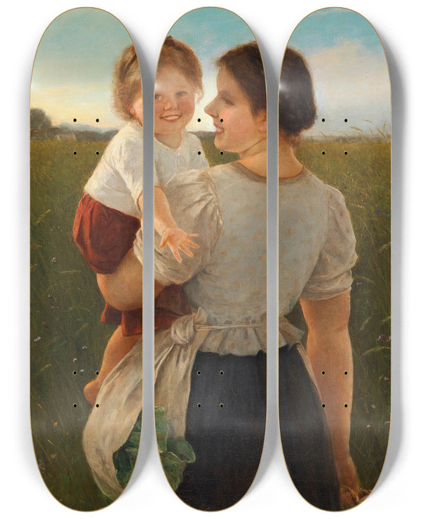 Triptych art skateboard deck of Carl Von Bergen Mutterglck by Carl Von Bergen (1853-1933)