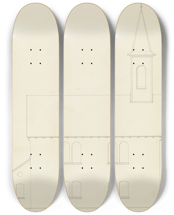 Triptych art skateboard deck of Heinrich Hbsch Seitenansicht Einer Kirche Fr Die Gemeinde Friedrichsdorf by Heinrich Hbsch (1795-1863)