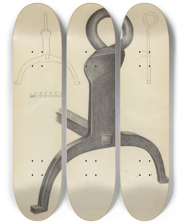 Triptych art skateboard deck of Mildred Ford Andiron One Of Pair_4 by Mildred Ford (20-)