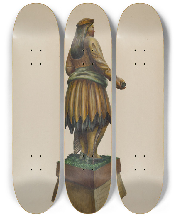 Triptych art skateboard deck of Walter Hochstrasser Cigar Store Indian_22 by Walter Hochstrasser (20-)