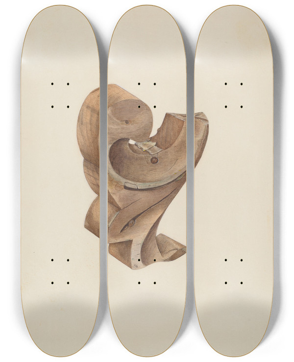 Triptych art skateboard deck of Gerard Barnett Wood Carving by Gerard Barnett