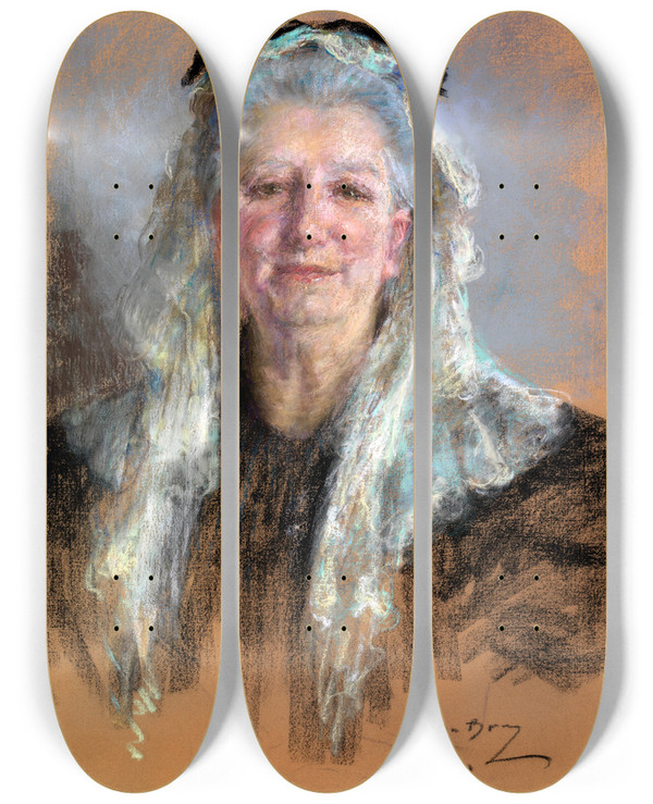 Triptych art skateboard deck of Alice Pike Barney Madame Girard by Alice Pike Barney (1857-1931)