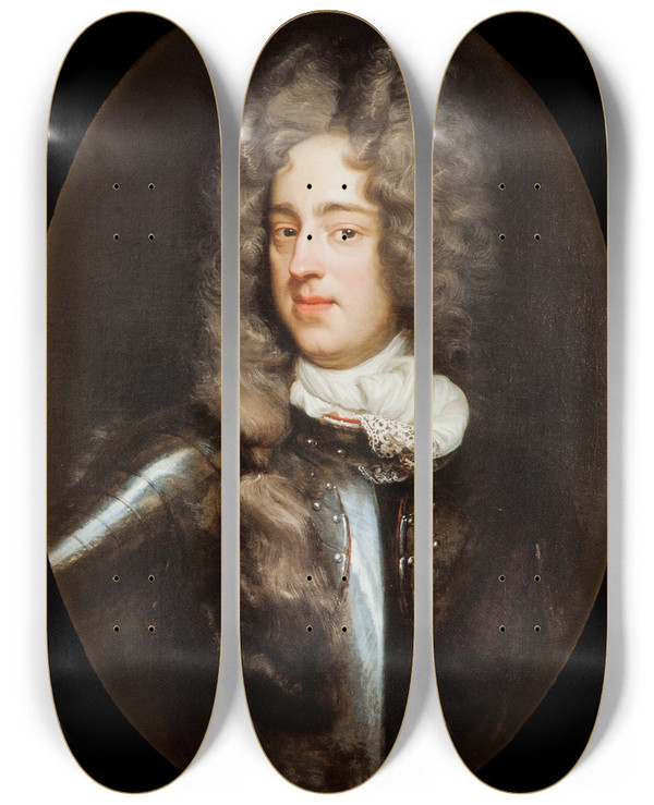 Triptych art skateboard deck of David Teniers The Younger Abraham Brahe 1669 1728 by David Teniers The Younger (1610-1690)