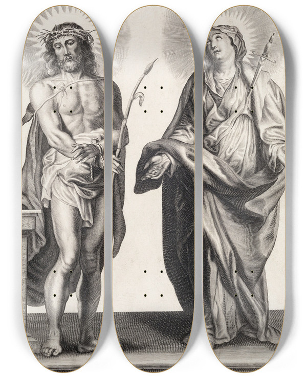 Triptych art skateboard deck of Gerhard Altzenbach Jesus Og Maria by Gerhard Altzenbach (1609-1672)
