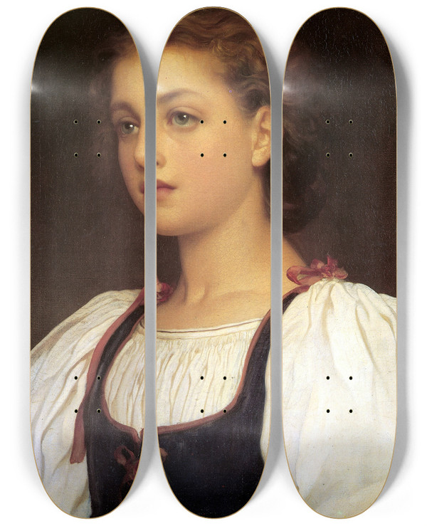 Triptych art skateboard deck of Frederic Leighton Biondina by Frederic Leighton (1830-1896)