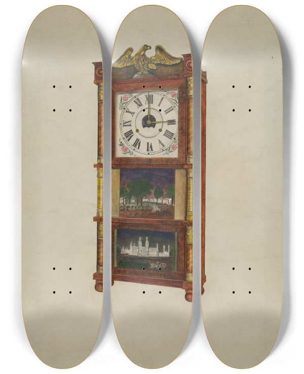 Triptych art skateboard deck of Dorothea A Farrington Clock by Dorothea A Farrington