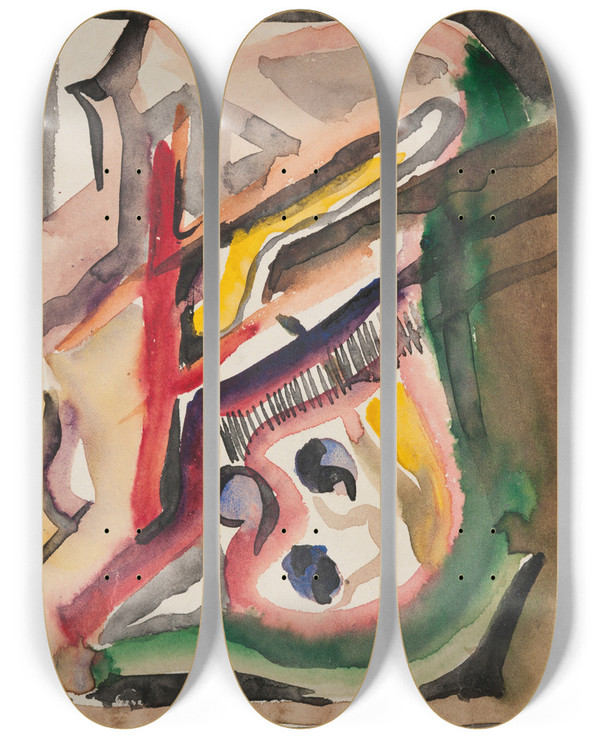 Triptych art skateboard deck of Marian Kopf Kompozycja Po Wystawie Nowoczesnych W Tpsp by Marian Kopf (1926-2019)