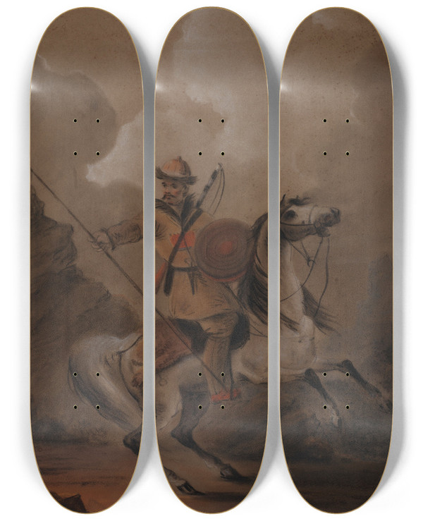 Triptych art skateboard deck of Aleksander Orowski Circassian On A Horse by Aleksander Orlowski (1777-1832)