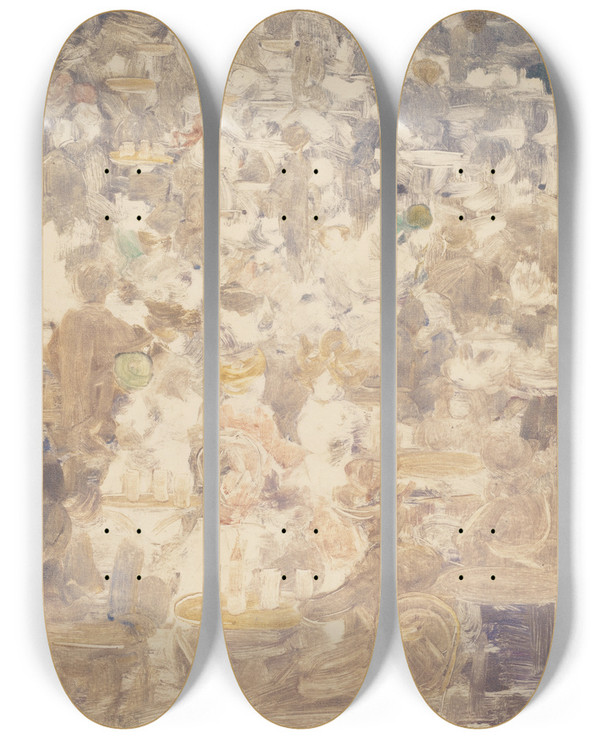 Triptych art skateboard deck of Maurice Prendergast Outdoor Cafe Scene by Maurice Prendergast (1858-1924)