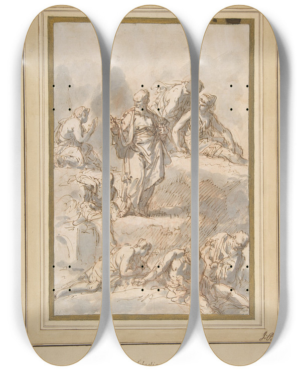Triptych art skateboard deck of Sebastiano Ricci Figure Studies by Sebastiano Ricci (1659-1734)