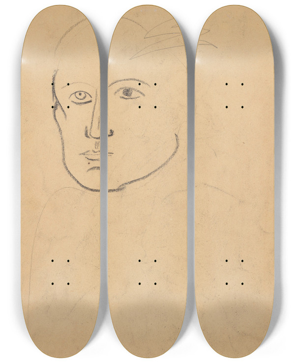 Triptych art skateboard deck of Jan Verkade Tude De Visage by Jan Verkade (1868-1946)