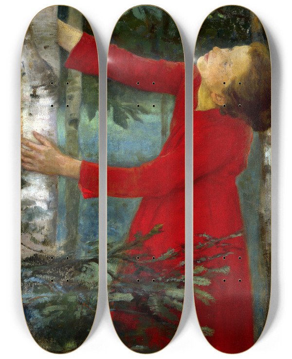 Triptych art skateboard deck of Kroly Ferenczy Birdsong by Karoly Ferenczy (1862-1917)