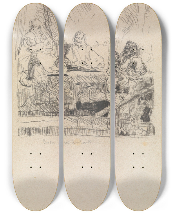 Triptych art skateboard deck of James Ensor The Supper At Emmaus by James Ensor (1860-1949)